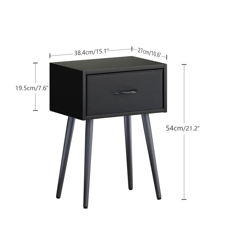 IRCPEN Small Black Nightstands Set of 2, Bedside Table with Fabric Drawer, Modern End Table with Metal Leg, Couch Side Table for Bedroom Living Room, Sofa, Office LNT504B - Image 3