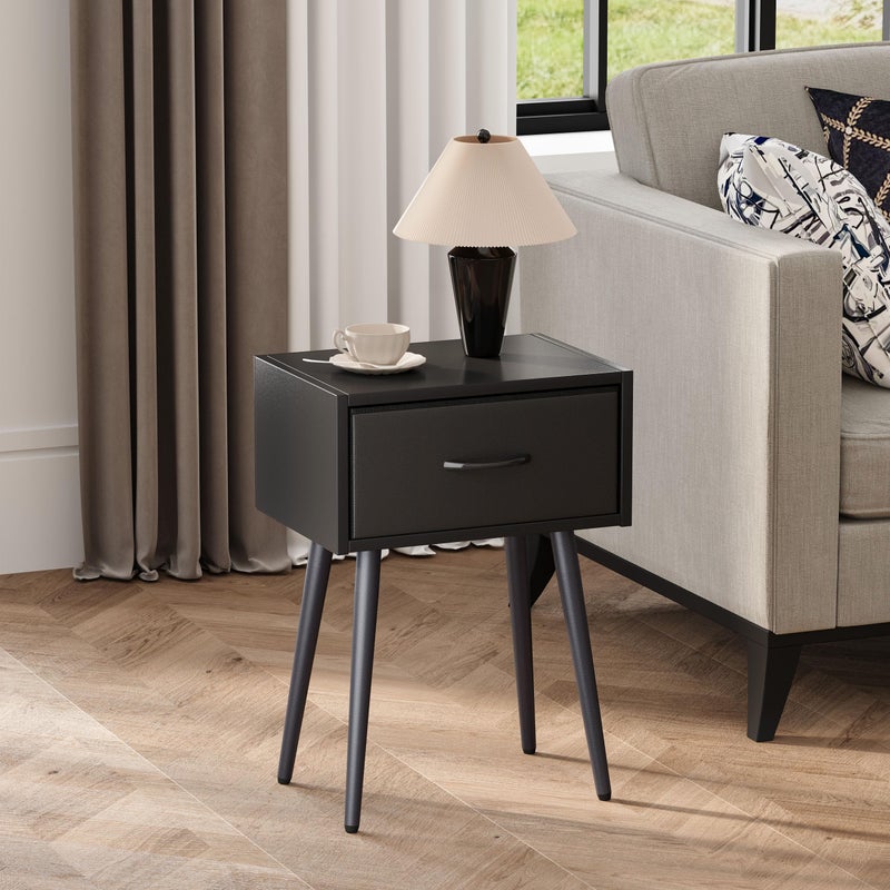 IRCPEN Small Black Nightstands Set of 2, Bedside Table with Fabric Drawer, Modern End Table with Metal Leg, Couch Side Table for Bedroom Living Room, Sofa, Office LNT504B - Image 4