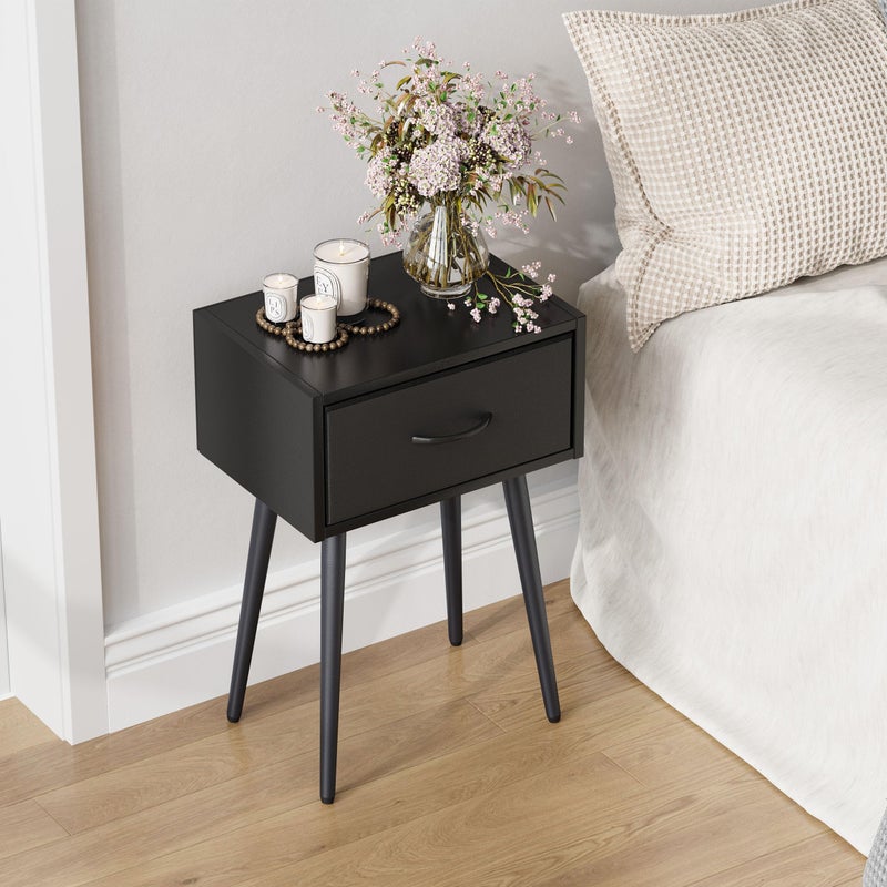 IRCPEN Small Black Nightstands Set of 2, Bedside Table with Fabric Drawer, Modern End Table with Metal Leg, Couch Side Table for Bedroom Living Room, Sofa, Office LNT504B - Image 2
