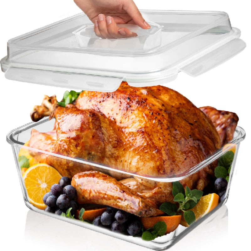 Razab 6500 ML / 220 oz / 28 Cup LARGE Glass Food Storage Container with Airtight Locking Lid. Ideal Storing food, Vegetables, Fruits. Baking Casserole, Lasagna, Roasting Turkey, Chicken BPA-Free Oven Safe - Image 1
