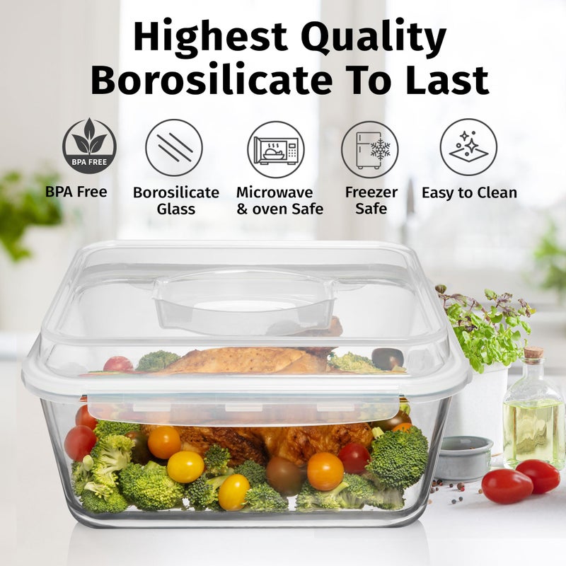 Razab 6500 ML / 220 oz / 28 Cup LARGE Glass Food Storage Container with Airtight Locking Lid. Ideal Storing food, Vegetables, Fruits. Baking Casserole, Lasagna, Roasting Turkey, Chicken BPA-Free Oven Safe - Image 5