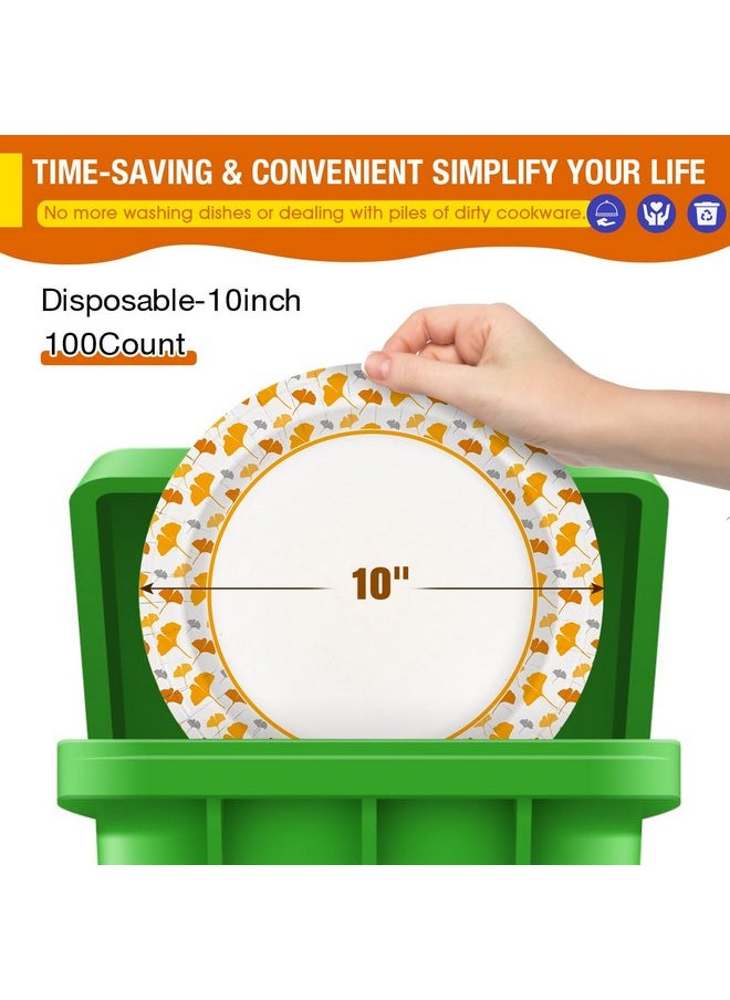 Ginkgo Ginkgo Paper Plates 10 Inch Bulk 100 Count, Heavy Duty Disposable Thanksgiving Plates and Fall Friends Party Paper Plates and Daily Use  - Image 2