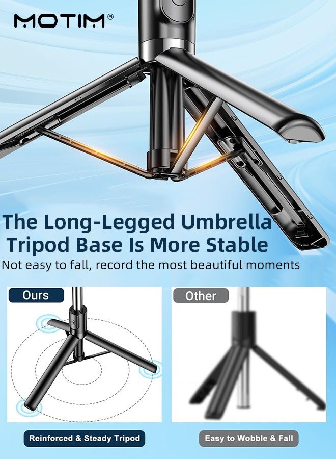 موتيم 66.93 بوصة (170 سم) حامل ثلاثي القوائم لعصا السيلفي مع ضوء تعبئة مع تصميم مخفي مع جهاز تحكم عن بعد قابل لإعادة الشحن، حامل ثلاثي القوائم قابل للتمديد 360 درجة ثابت لحامل الهاتف القابل للتمديد للهواتف المحمولة آبل آيفون 16 15 15 14 13 سامسونج شياومي جوبرو، تيكتوك لتسجيل الفيديو - Image 3