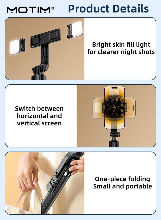 موتيم 66.93 بوصة (170 سم) حامل ثلاثي القوائم لعصا السيلفي مع ضوء تعبئة مع تصميم مخفي مع جهاز تحكم عن بعد قابل لإعادة الشحن، حامل ثلاثي القوائم قابل للتمديد 360 درجة ثابت لحامل الهاتف القابل للتمديد للهواتف المحمولة آبل آيفون 16 15 15 14 13 سامسونج شياومي جوبرو، تيكتوك لتسجيل الفيديو - Image 5