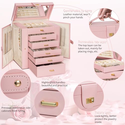 AKOZLIN Huge Jewelry Box Organizer Functional Extra Large Leather Jewelry Storage Case for Women Girls Ring Necklace Earring Bracelet Holder Organizer with Mirror - Image 4
