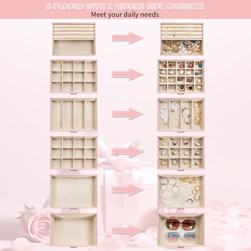 AKOZLIN Huge Jewelry Box Organizer Functional Extra Large Leather Jewelry Storage Case for Women Girls Ring Necklace Earring Bracelet Holder Organizer with Mirror - Image 2