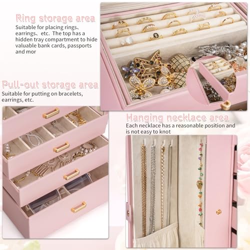 AKOZLIN Huge Jewelry Box Organizer Functional Extra Large Leather Jewelry Storage Case for Women Girls Ring Necklace Earring Bracelet Holder Organizer with Mirror - Image 5