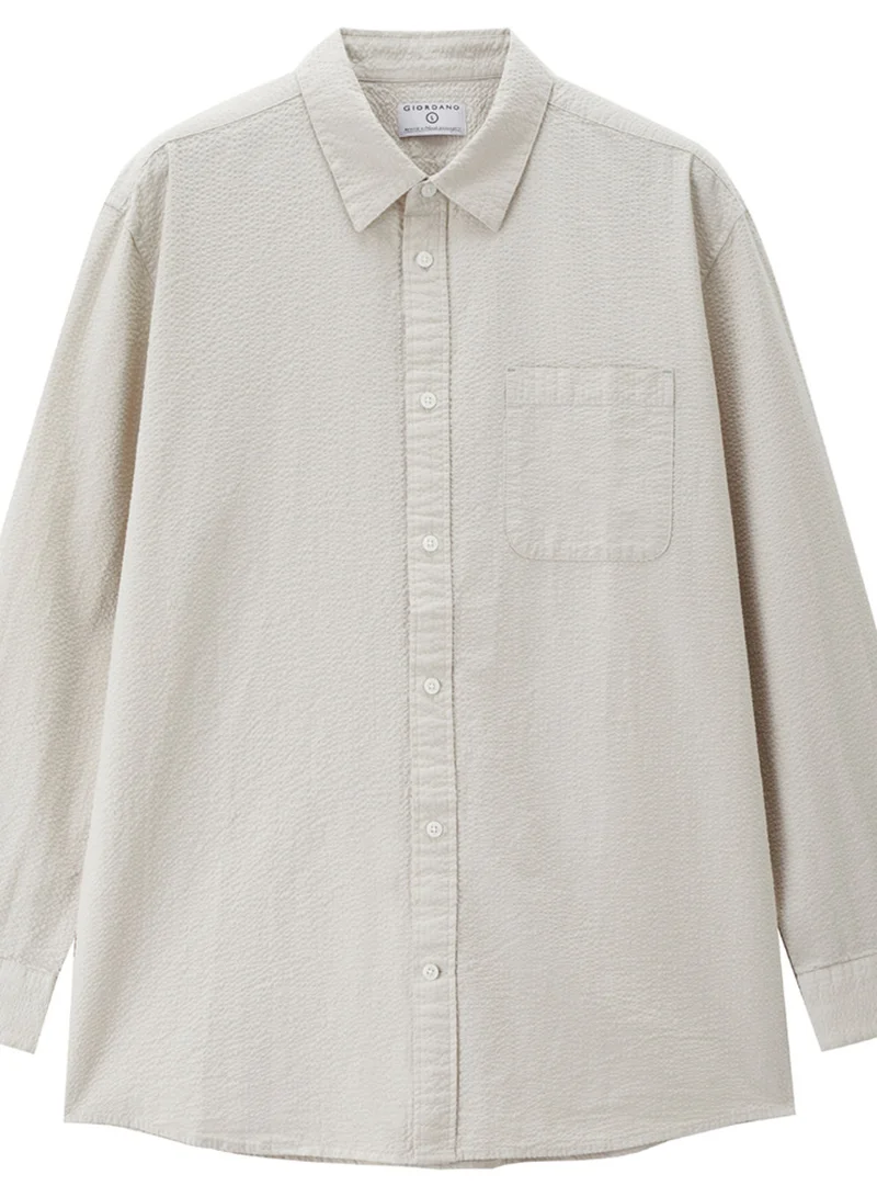 جيوردانو Men’s Relaxed Seersucker Long Sleeve Button Shirt