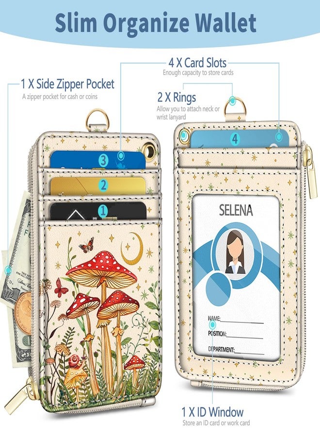 Mavellin Lanyard Wallet with Id Badge Holder, Mushroom RFID Small Keychain Wallet Women Wristlet, Cute Zipper Credit Card Holder Phone Wrist Neck Strap for Key Name Tag, Teacher Student Office Gifts - Image 4