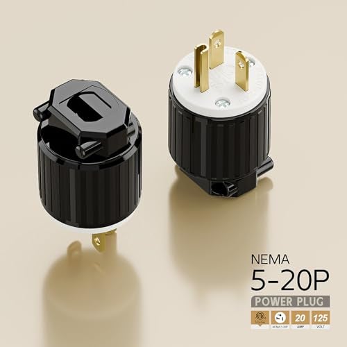 acbroad USA 3-Prong Male AC Plug, ETL Nema 5-20P 3 Pole Straight T- Blade DIY Rewirable, 20A 125V USA 3Pin AC Connector, Nema 5-20 Male US 3Pole Power Plug, Black - Image 4