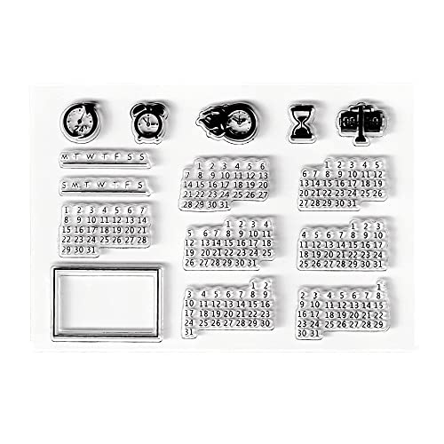 AHTOLS Date Week Month Year Calendar Clear Stamps Alarm Clock Arabic Numerals Transparent Seal Clear Silicone Stamps for Holiday Card Making Decoration and Journaling DIY Scrapbooking Album DIY Crafts - Image 1
