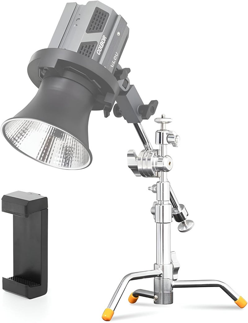 E-IMAGE LCS Mini 1.7ft Pocket Light Boom C-Stand, 1ft Holding Arm & 360° Mini Ball Head,Mobile Holder with Small Desktop C Stand for Webcam, Phone, Camera, LED Light | Payload 500gm - Image 1