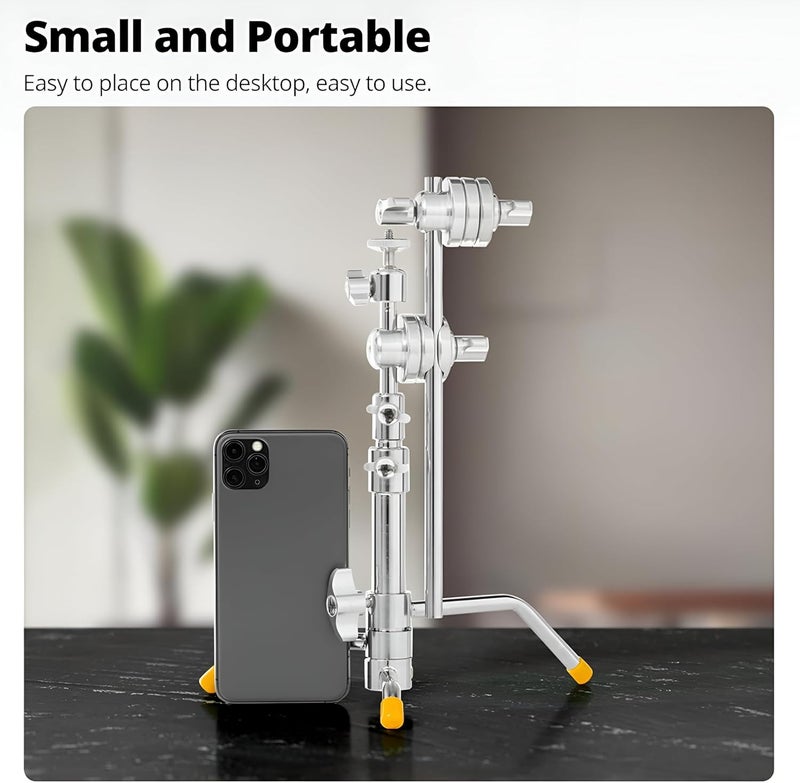 E-IMAGE LCS Mini 1.7ft Pocket Light Boom C-Stand, 1ft Holding Arm & 360° Mini Ball Head,Mobile Holder with Small Desktop C Stand for Webcam, Phone, Camera, LED Light | Payload 500gm - Image 2