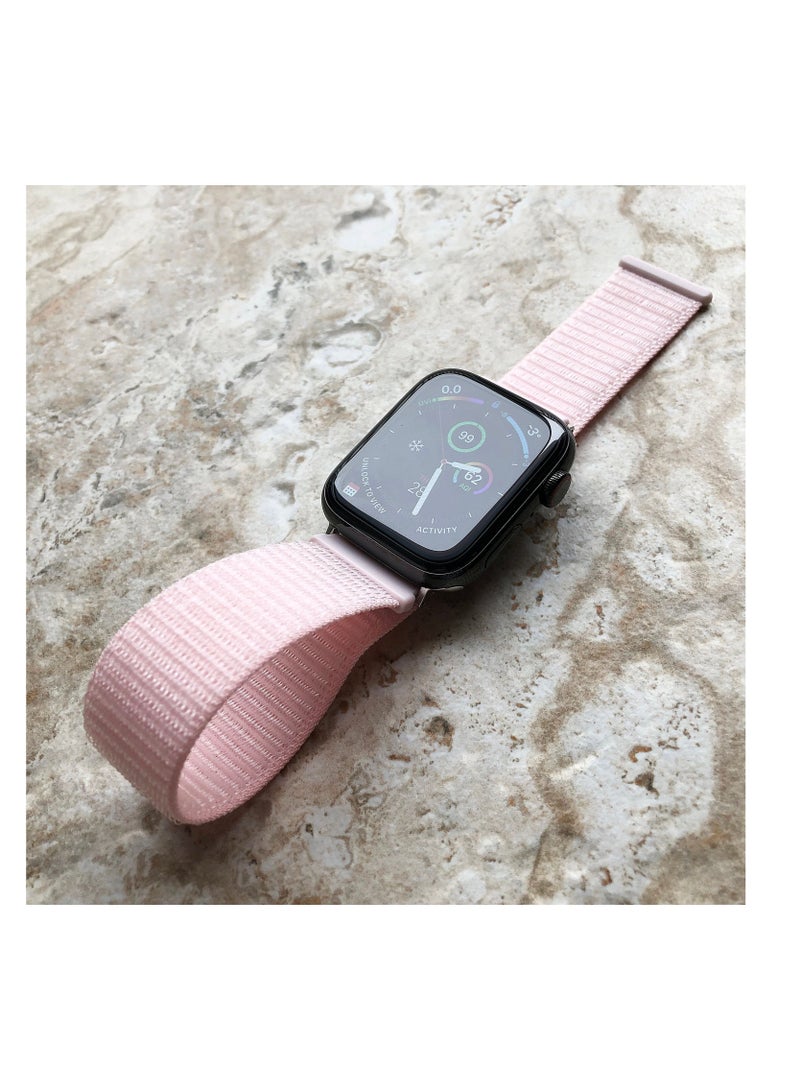 CATANES Apple Watch 42mm 44mm 45mm Nylon Sport Loop Band Compatible with iWatch Series 7/SE/6/5/4/3/2/1 Pearl Pink - Image 3