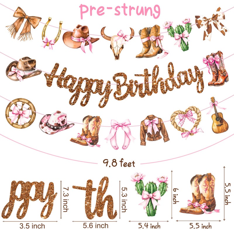 umoni Western Cowgirl Birthday Party Decorations Rodeo Cowgirl Banners 3PCS Glitter Brown Coquette Bow Birthday Decorations Wild West Boots and Bow Banner for Western Favor Baby Shower Supplies - Image 5