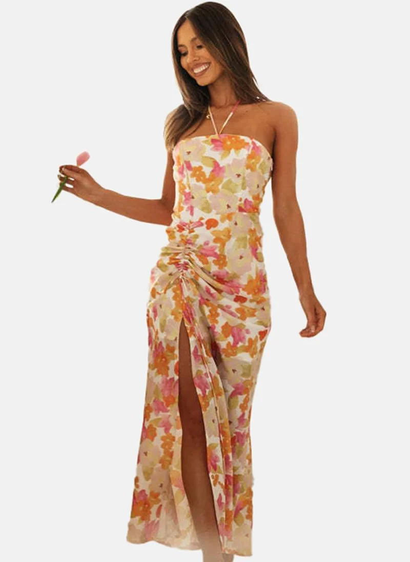 يونيكي Multicolour Women Floral Printed Front Slit Sheath Maxi Dress