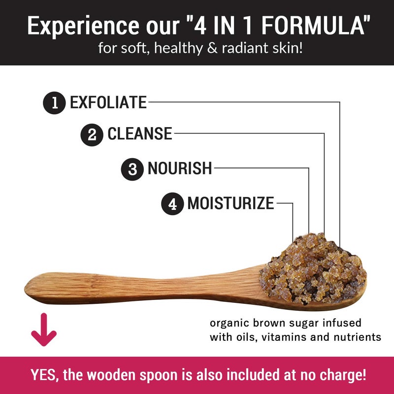 pureSCRUBS Premium Coconut Brown Sugar Scrub | Face, Feet & Full Body Scrub | Large 16oz Jar Includes Wooden Spoon, Loofah & Mini Exfoliating Bar Soap - Image 3