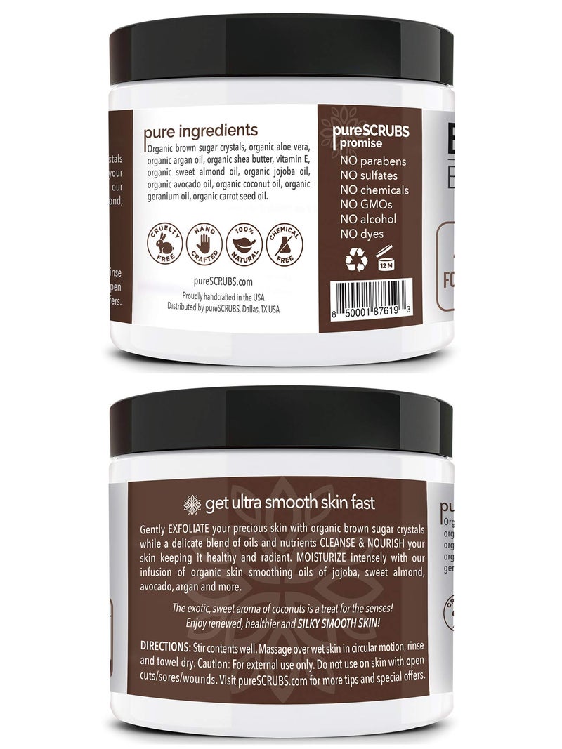pureSCRUBS Premium Coconut Brown Sugar Scrub | Face, Feet & Full Body Scrub | Large 16oz Jar Includes Wooden Spoon, Loofah & Mini Exfoliating Bar Soap - Image 2