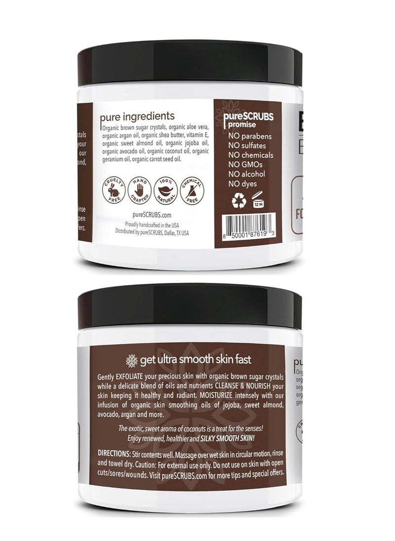 pureSCRUBS - pureSCRUBS Premium Organic Brown Sugar COCONUT FACE & BODY SCRUB Set - Large 16oz, Infused With Organic Essential Oils & Nutrients INCLUDES Wooden Spoon, Loofah & Mini Exfoliating Bar Soap - Image 1