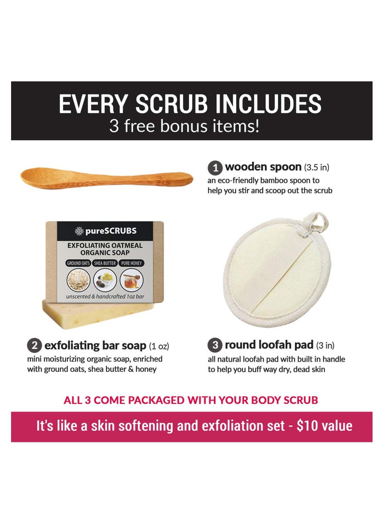 pureSCRUBS - pureSCRUBS Premium Organic Brown Sugar COCONUT FACE & BODY SCRUB Set - Large 16oz, Infused With Organic Essential Oils & Nutrients INCLUDES Wooden Spoon, Loofah & Mini Exfoliating Bar Soap - Image 1