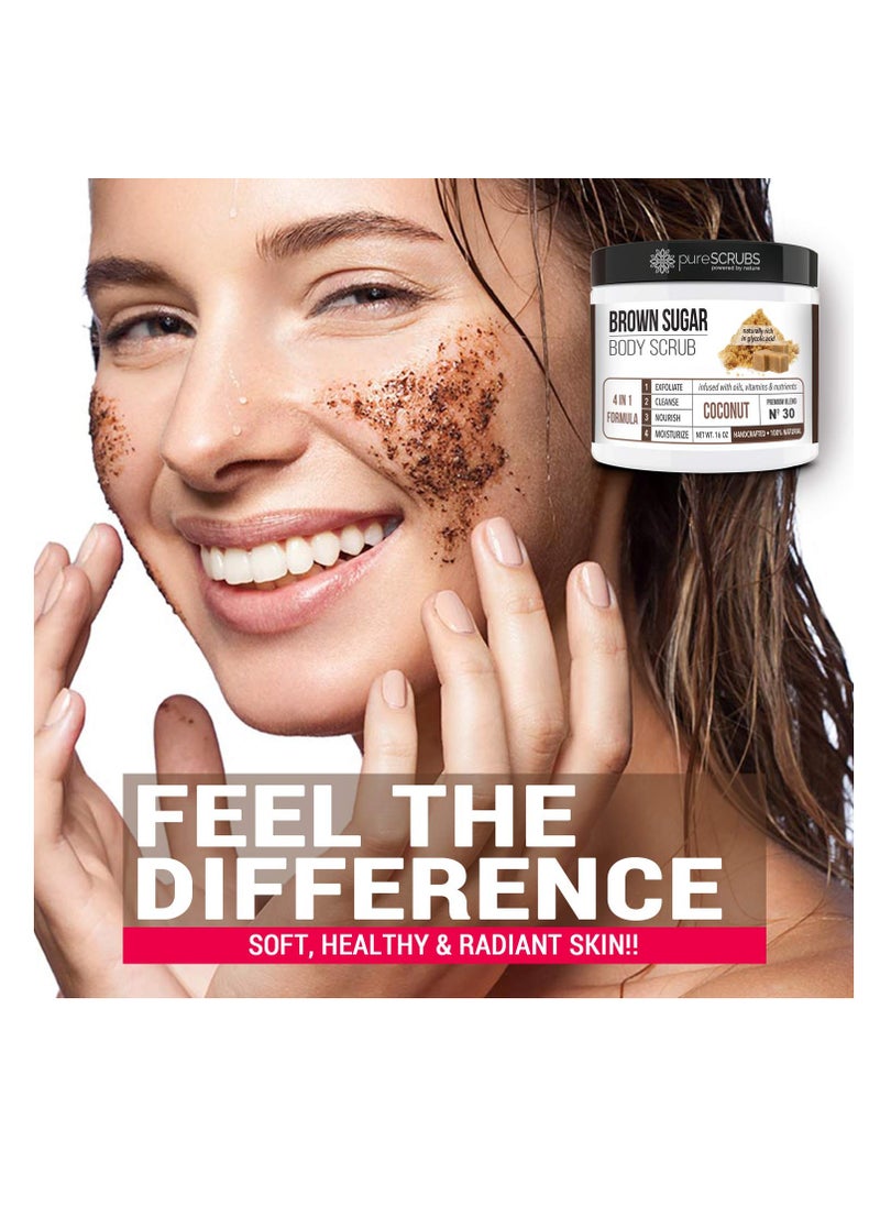 pureSCRUBS - pureSCRUBS Premium Organic Brown Sugar COCONUT FACE & BODY SCRUB Set - Large 16oz, Infused With Organic Essential Oils & Nutrients INCLUDES Wooden Spoon, Loofah & Mini Exfoliating Bar Soap - Image 1