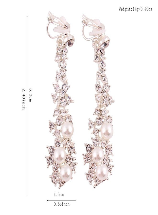 جريس جون أقراط مرصعة بأحجار الراين الفاخرة من جريس جون™، أقراط كبيرة الحجم بتصميم مميز، بدون ثقب، مناسبة للعرائس (مشبك أذن فضي). - Image 5