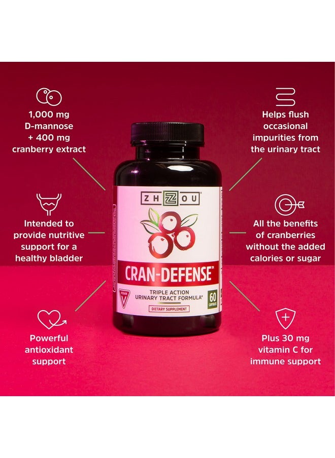 Zhou Nutrition - Cran Defense Cranberry Concentrate Urinary Tract Formula Flush Out Impurities And Healthy Bladder Support 3 In 1 Formula Cranberry Extract Dmannose Vitamin C Multi 60 Count - Image 1