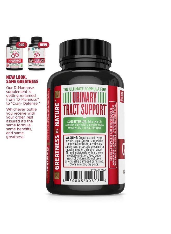 Zhou Nutrition Cran Defense Cranberry Concentrate Urinary Tract Formula Flush Out Impurities And Healthy Bladder Support 3 In 1 Formula Cranberry Extract Dmannose Vitamin C Multi 60 Count  - Image 4