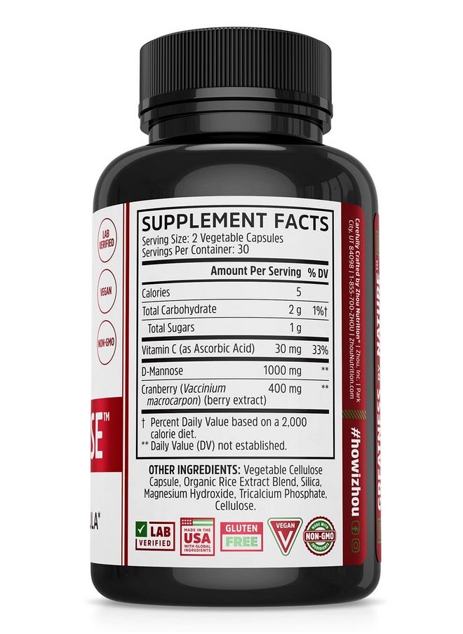 Zhou Nutrition Cran Defense Cranberry Concentrate Urinary Tract Formula Flush Out Impurities And Healthy Bladder Support 3 In 1 Formula Cranberry Extract Dmannose Vitamin C Multi 60 Count  - Image 3