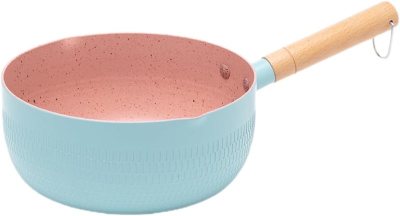 VICASKY Blue 18cm Maifan Stone Nonstick Sauce Pan with Handle, Heat Resistant Japanese Style Milk Cooking Pot for Kitchen and Stew, without Lid - Image 1