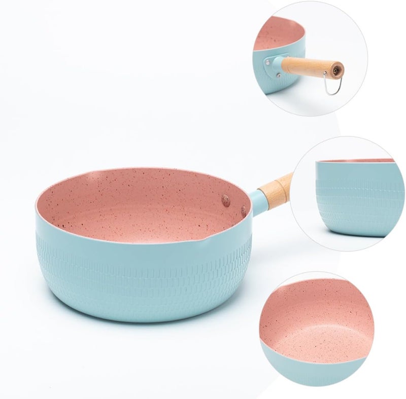 VICASKY Blue 18cm Maifan Stone Nonstick Sauce Pan with Handle, Heat Resistant Japanese Style Milk Cooking Pot for Kitchen and Stew, without Lid - Image 4