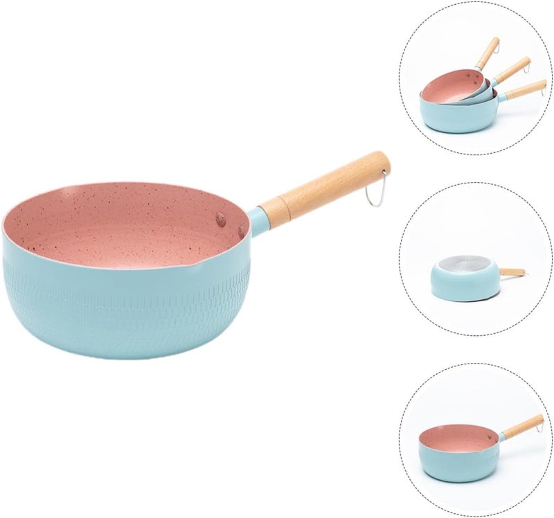 VICASKY Blue 18cm Maifan Stone Nonstick Sauce Pan with Handle, Heat Resistant Japanese Style Milk Cooking Pot for Kitchen and Stew, without Lid - Image 5