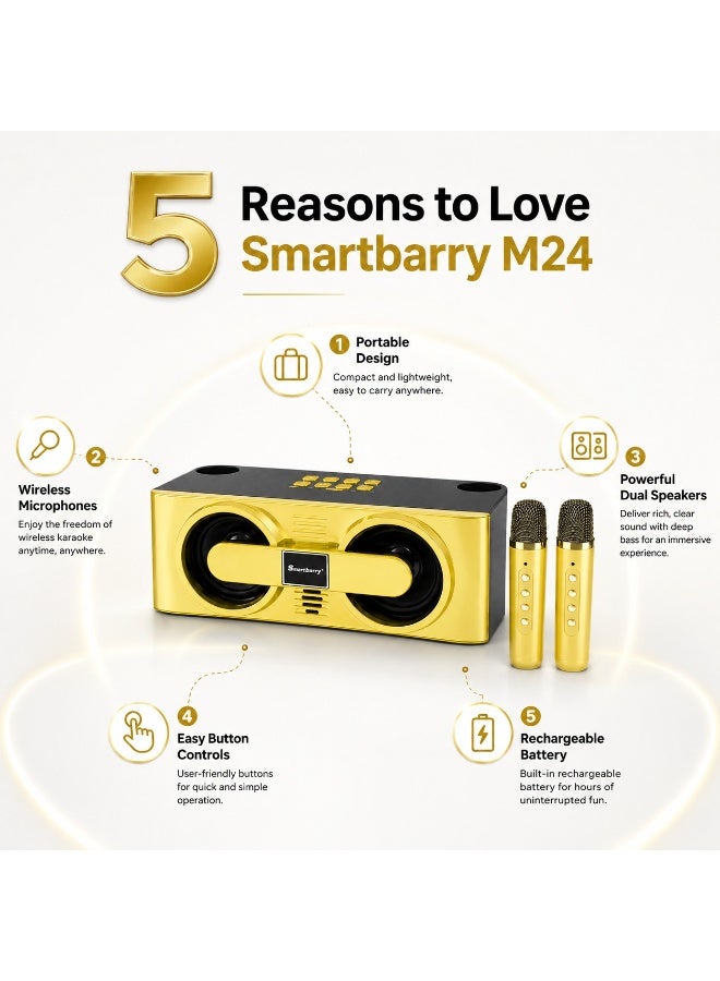 Smartbarry M24 Portable Wireless Karaoke Speaker with Microphone, 20W High Power Sound, 3000mAh Rechargeable Battery, Bluetooth Party Speaker for Home, Travel & Outdoor Music Entertainment - Image 3