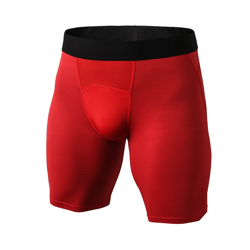 Mens PRO Tight Sports Shorts Basketball Running Fitness Training Mesh Stitching Quick Drying High Stretch Shorts Red - Image 1