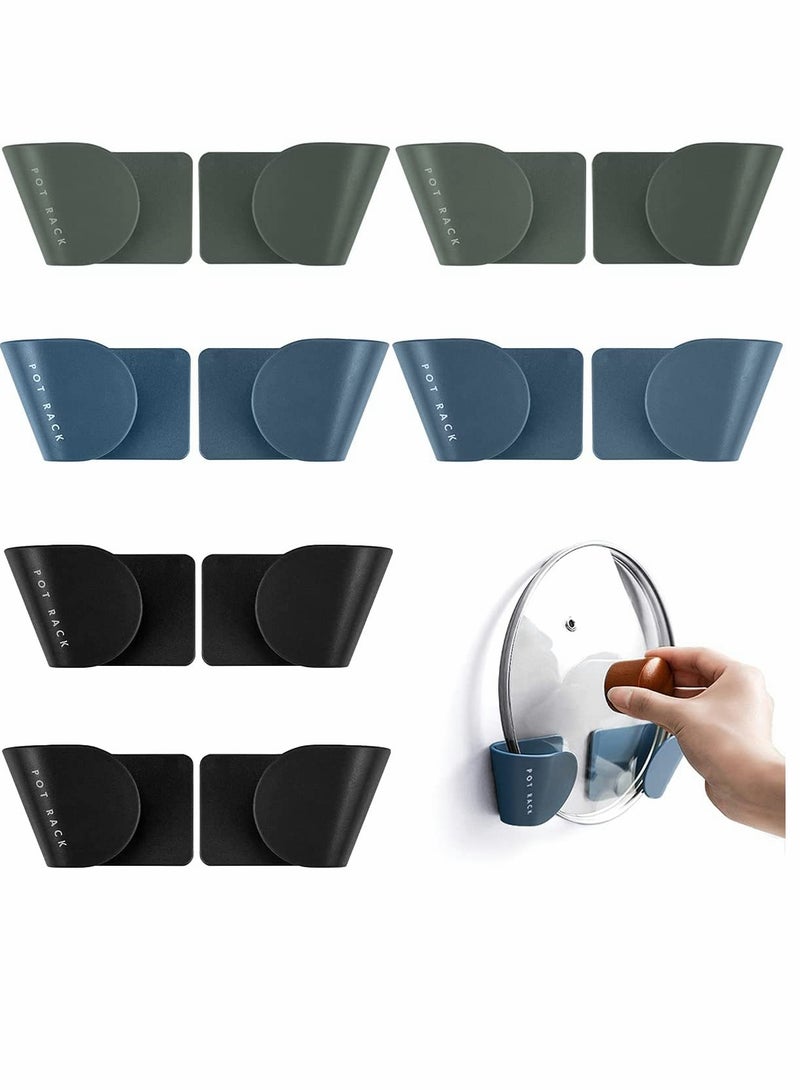 KASTWAVE Pot Lid Organizer, Cabinet Door Organizer Pot Hangers, Adjustable Lid Holder, Wall Mount, for Kitchen Wall Mount, 6 Pairs (Black, Green, Blue,) - Image 1