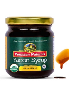 Organic Yacon Syrup 8.8oz (250g), Yacon Root FOS Sweetener with Low-Calorie Substitute for Sugar, Agave, Honey, Molasses, Maple & Corn Syrup - for Pancakes, Waffles & Coffee - Peruvian Naturals
