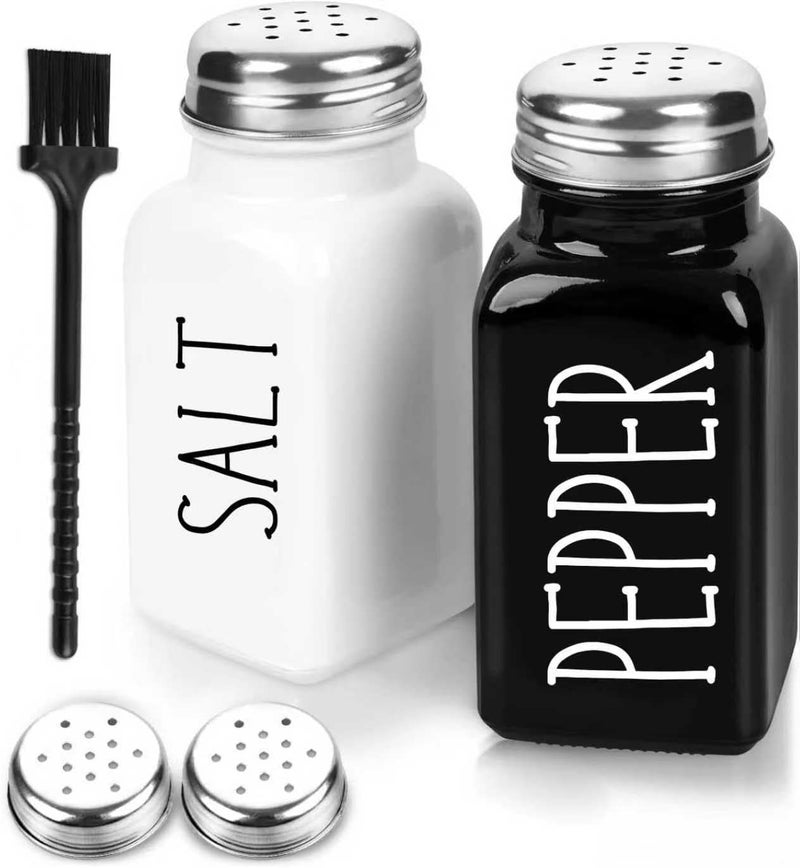 Guirnd Salt And Pepper Shakers Set, Black White Glass Salt Shaker Sets With Stainless Steel Lids, Farmhouse Salt And Pepper Shakers for Cooking, Picnic, Camping, Barbecue, Party-Modern And Cute Kitchen Decor - Image 1