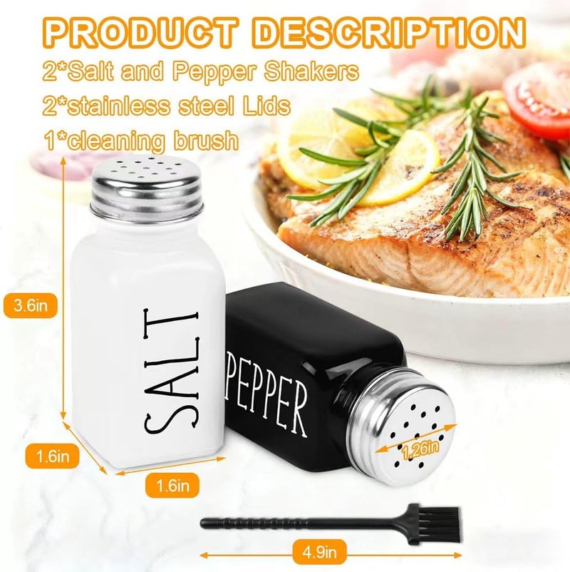 Guirnd Salt And Pepper Shakers Set, Black White Glass Salt Shaker Sets With Stainless Steel Lids, Farmhouse Salt And Pepper Shakers for Cooking, Picnic, Camping, Barbecue, Party-Modern And Cute Kitchen Decor - Image 2