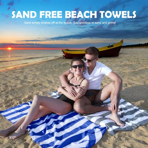 Your Choice Microfiber Quick Dry Sand-Free Beach Towel for Adults & Kids - Oversized, Compact, Lightweight, Absorben - Travel Towel – Blue and White Stripe, Extra Large Beach Towel 67 x35 - Image 2