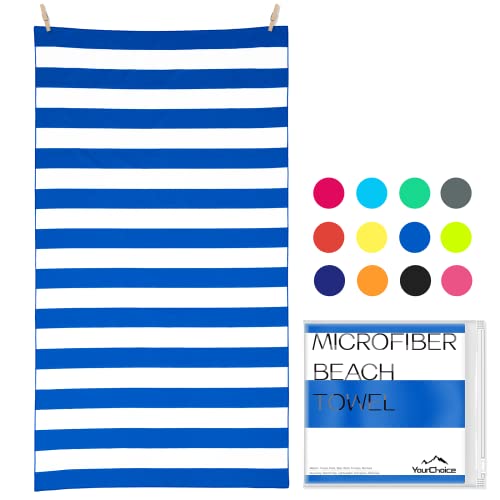 Your Choice Microfiber Quick Dry Sand-Free Beach Towel for Adults & Kids - Oversized, Compact, Lightweight, Absorben - Travel Towel – Blue and White Stripe, Extra Large Beach Towel 67 x35 - Image 1