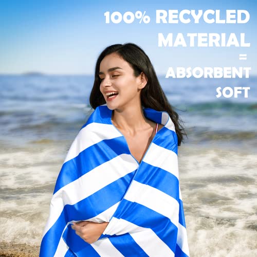 Your Choice Microfiber Quick Dry Sand-Free Beach Towel for Adults & Kids - Oversized, Compact, Lightweight, Absorben - Travel Towel – Blue and White Stripe, Extra Large Beach Towel 67 x35 - Image 4