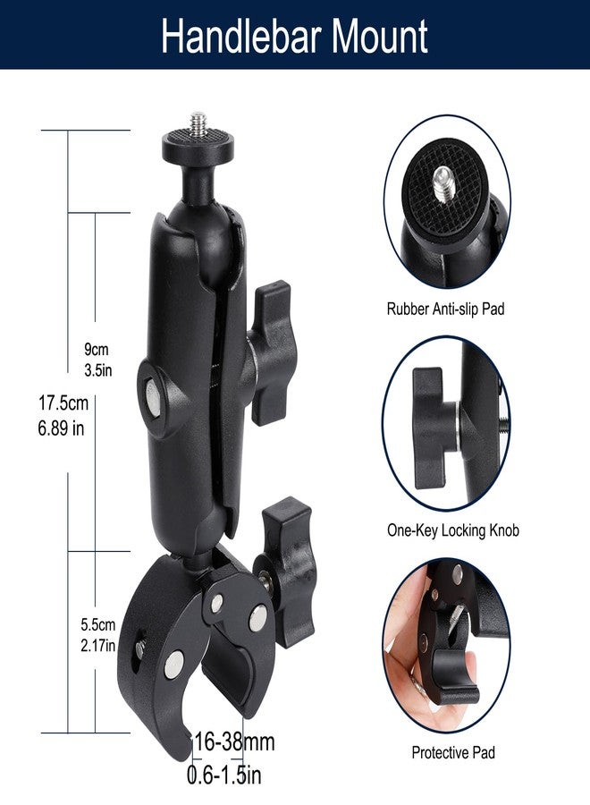 PellKing Camera Motorcycle Mount for Insta360 X5/X4/X3/X2,360 Rotation Metal Action Camera Clamp Holder with 1/4Thread for Moto Bike Bicycle Handlebar, for Insta360 One Go 3,X3/X2/X - Image 3
