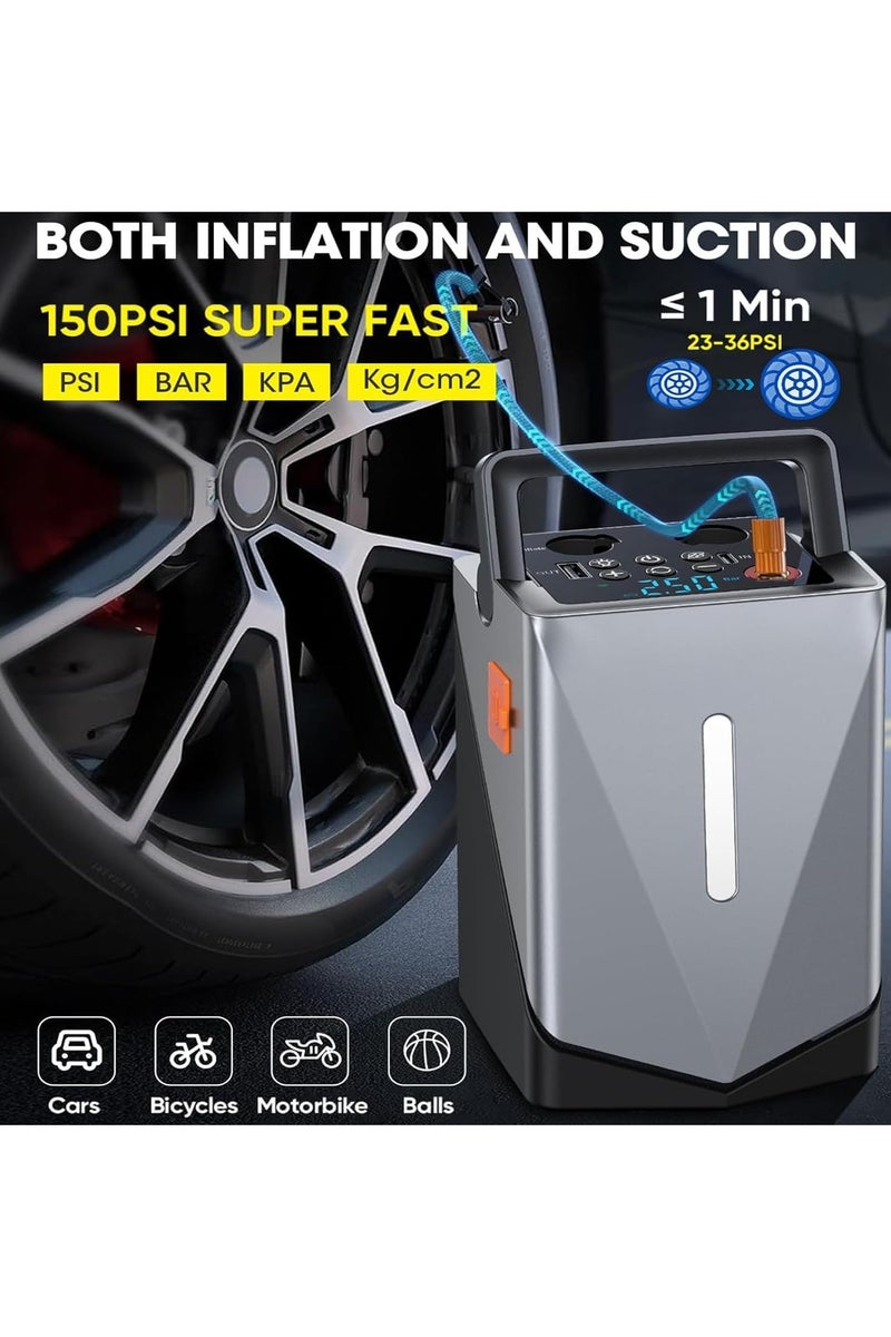 Car jump starter with air compressor for all gasoline engines, 6-in-1 device with LCD screen, 3-mode flashlight and power bank - Image 3