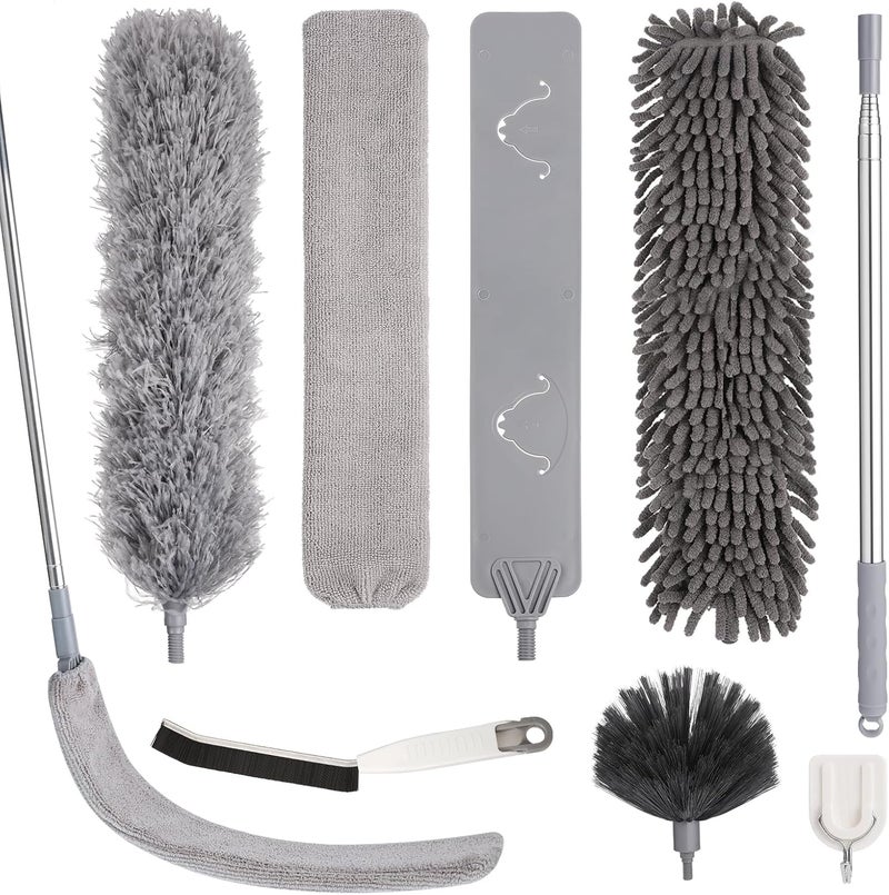 wlich Pack of 7 Telescopic Duster Long Extendable up to 213 cm Spider Web Remover Washable Microfibre Dust Mop with Hook for Ceiling Gaps Cobwebs - Image 1