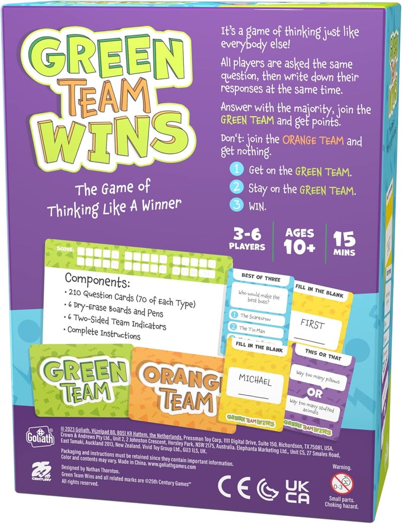Goliath Green Team Wins Game  Guess The Most Common Answers to Win  36 Players Ages 10 and Up - Image 5