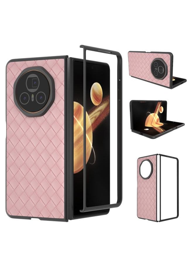 erorex For Honor Magic V3 Black Frame Woven Texture PU Phone Case(Pink) 