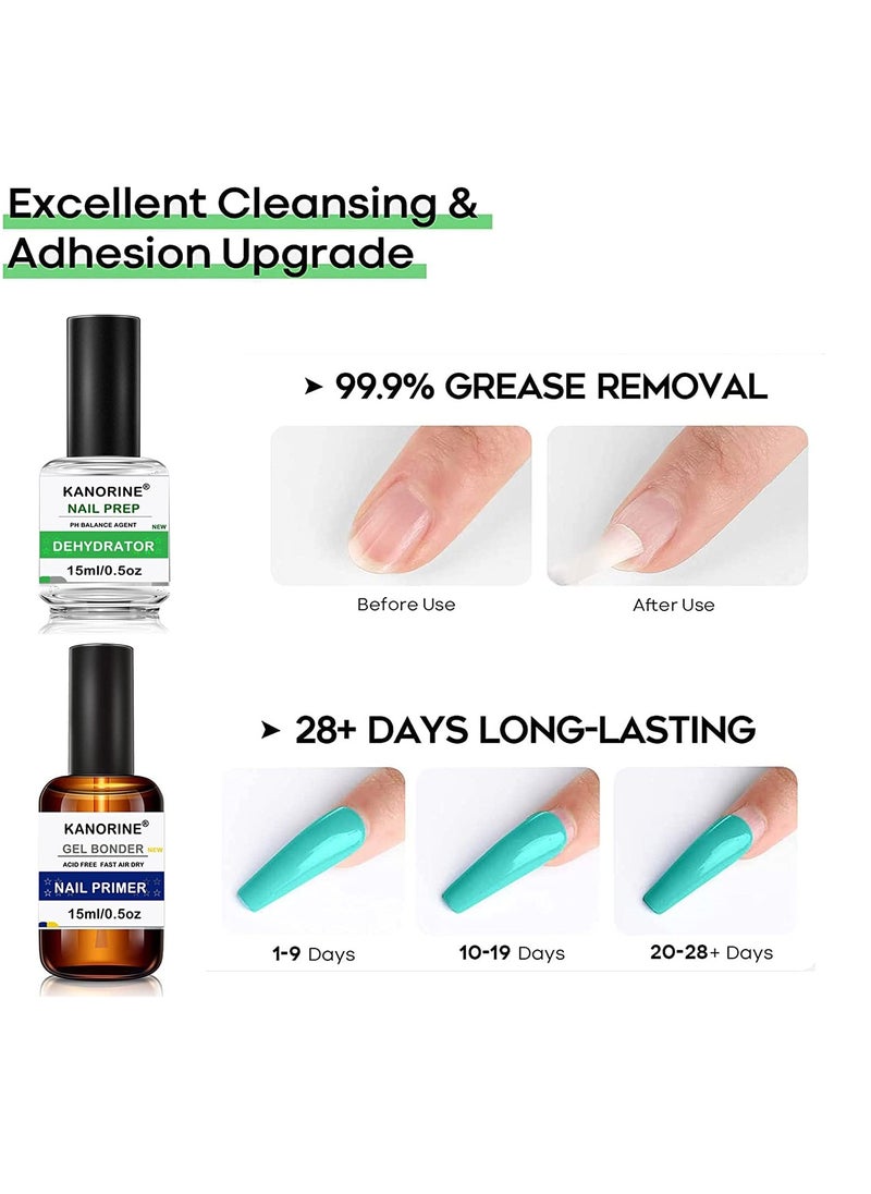Kanorine - Kanorine Nail Dehydrator and Primer, Acid Free Natural Nail Prep Dehydrate & Bond Primer Kit, Acrylic Nail Supplies Primer Nail Tech Must Haves for UV Gels Fast Dry Bonding Agent Gift Box 15ml x2 - Image 1