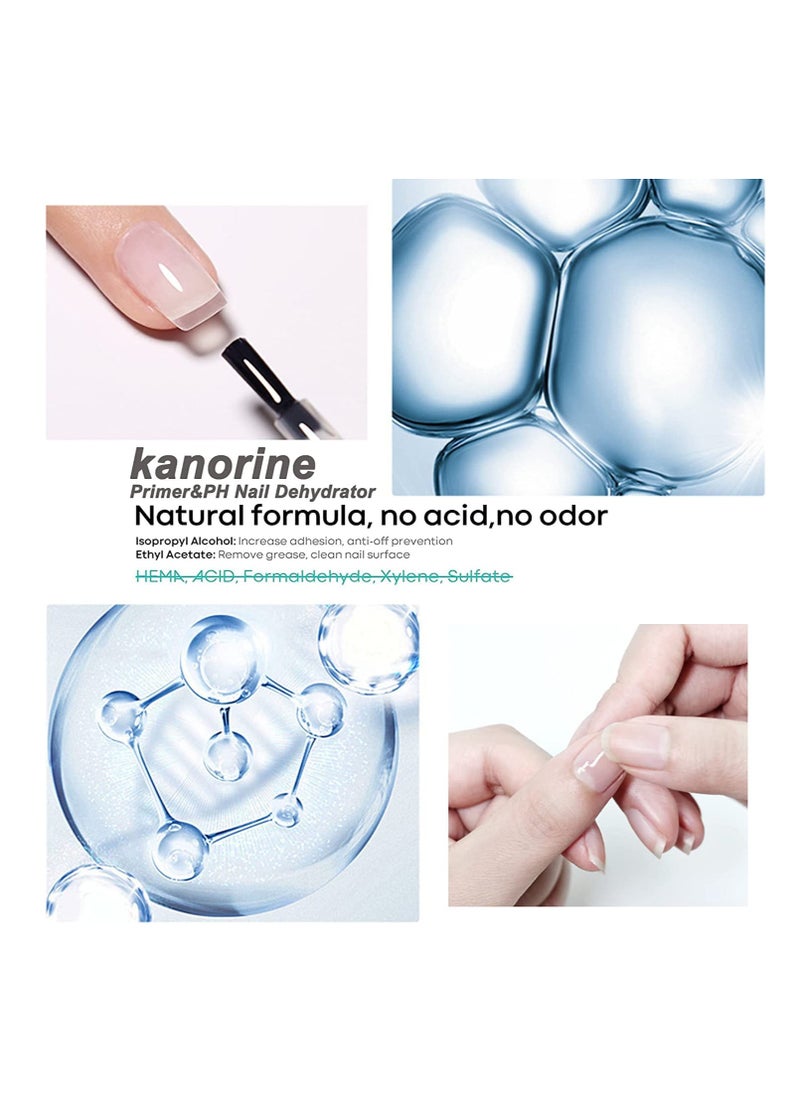 Kanorine - Kanorine Nail Dehydrator and Primer, Acid Free Natural Nail Prep Dehydrate & Bond Primer Kit, Acrylic Nail Supplies Primer Nail Tech Must Haves for UV Gels Fast Dry Bonding Agent Gift Box 15ml x2 - Image 1