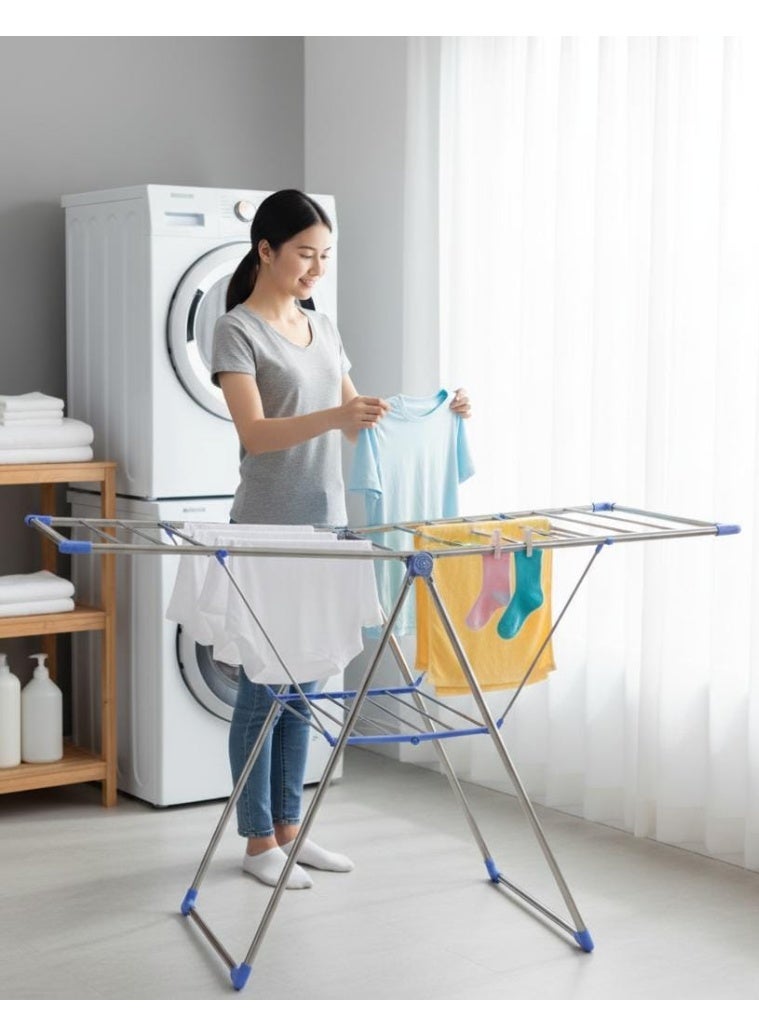 Spaceshoop Heavy Duty Stainless Steel Folding Clothes Drying Rack   Large Rustproof Indoor Outdoor Laundry Hanger  Space Saving Stable   V Design Air Dryer Stand - Image 4