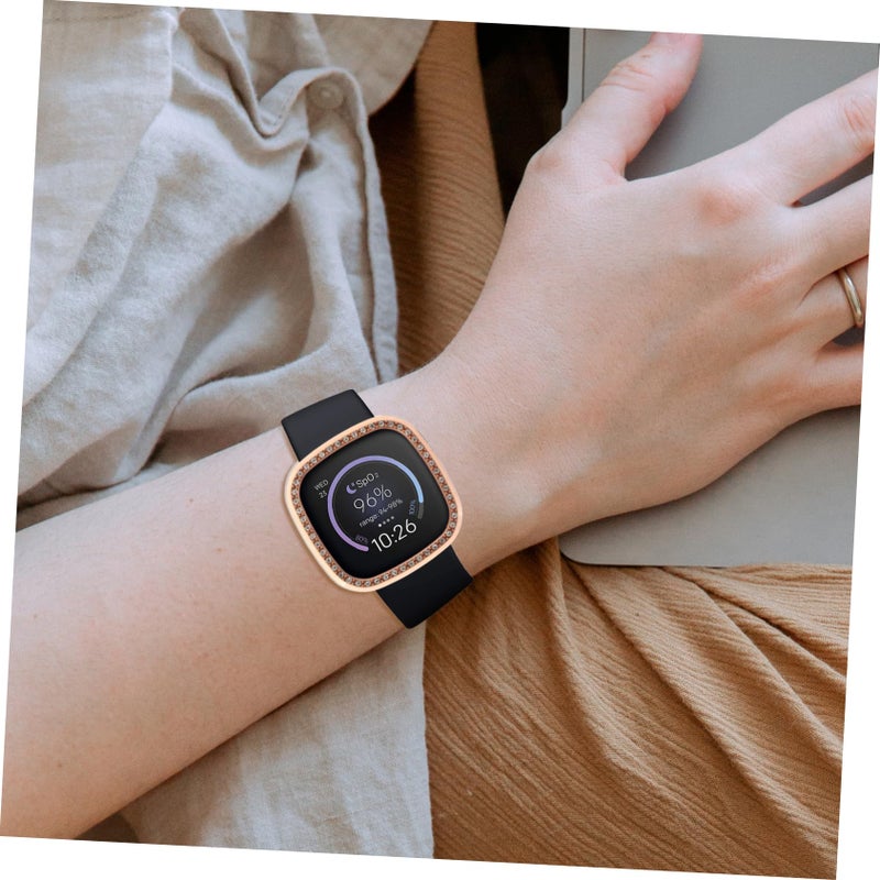 Fitbit Sense Transparent Rose Gold Electroplated Screen Protector Case Full Coverage - Image 5